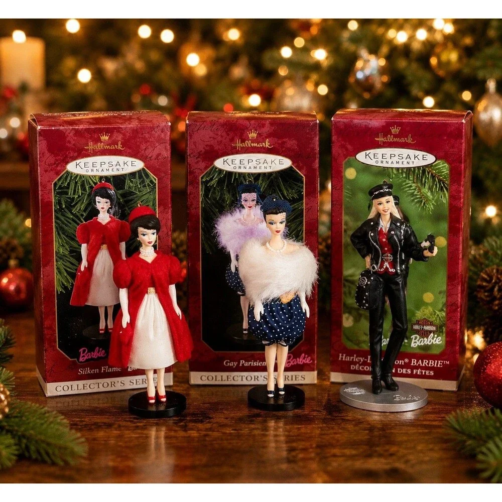 Vintage Hallmark Barbie Keepsake Ornaments Lot of 3 1990s 2000 Harley-Davidson